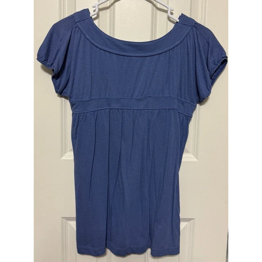 Old Navy Y2K Blue Babydoll Top Womens S Shrt Sleeve Square Neck Boho 2000s *read